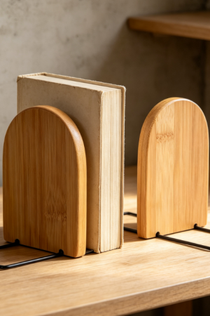 Large-Capacity Natural Bamboo Bookends – Non-Slip Design – 2-Piece Set