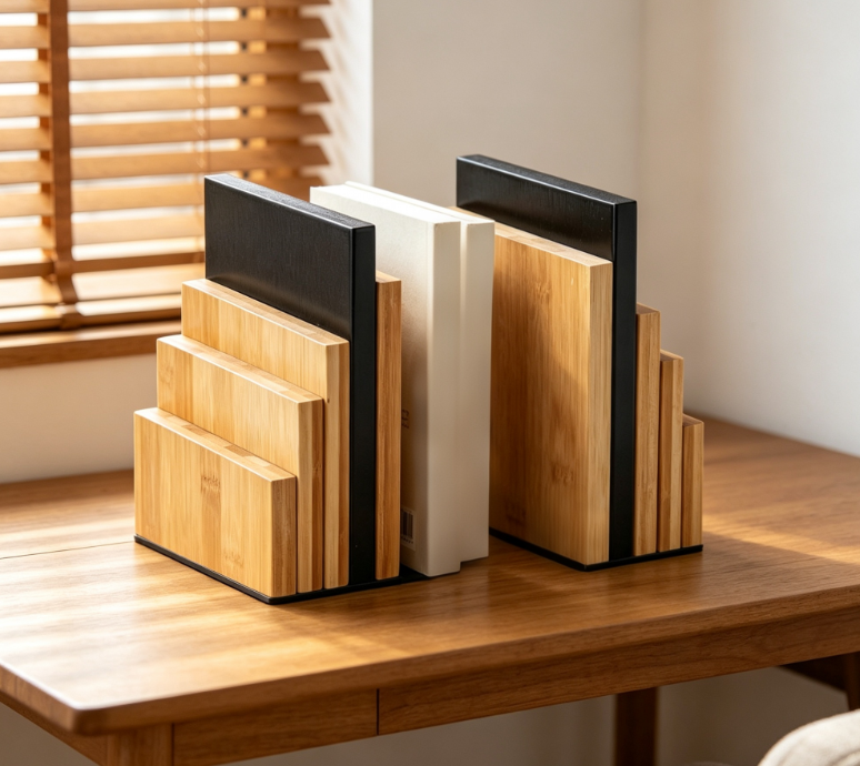 Non-Slip Bamboo Bookends – Suitable for Heavy Books – Pair